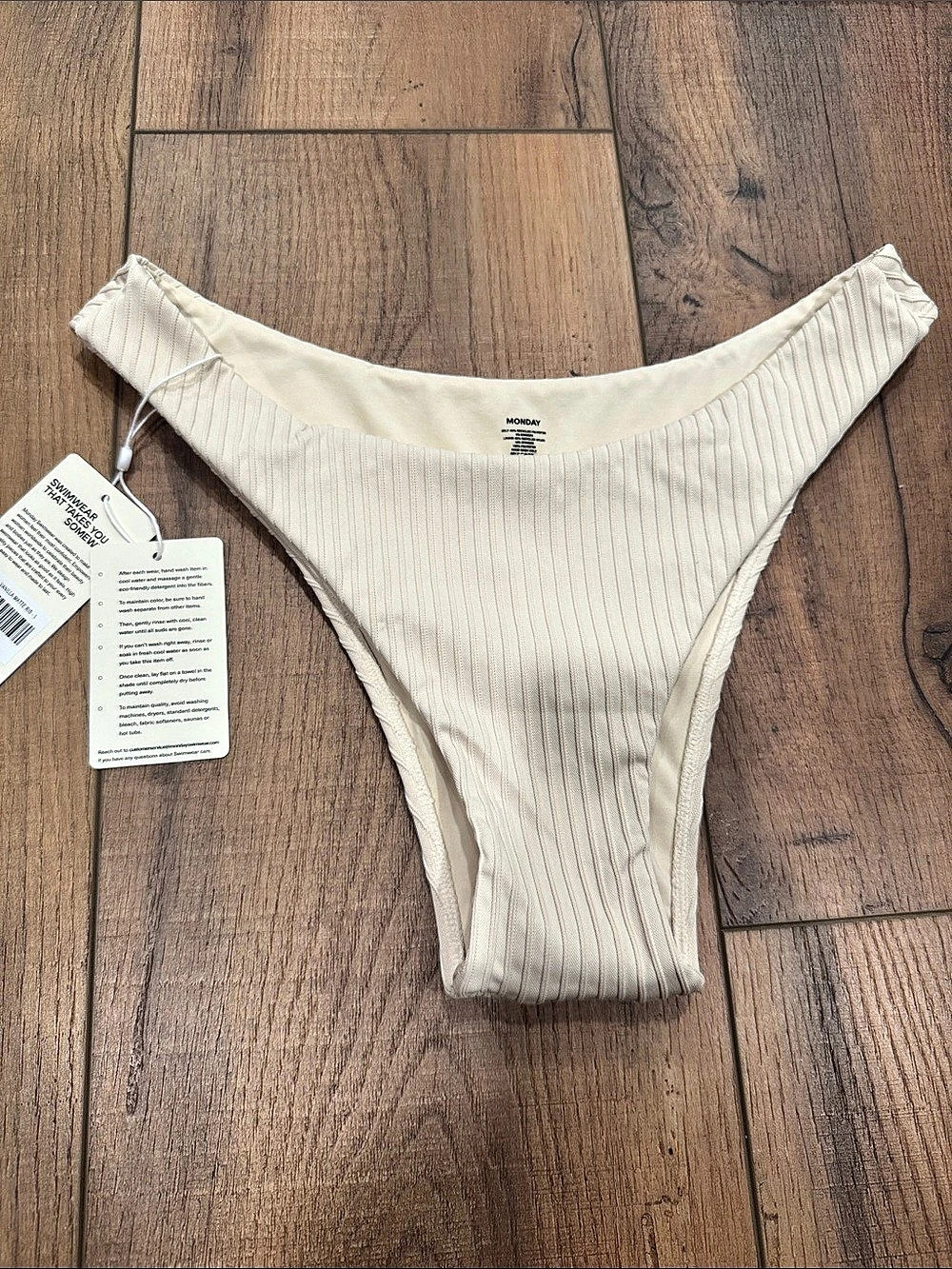 MONDAY Ribbed Striped Bikini Bottom Cream Large NWT